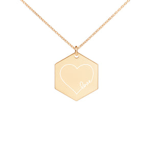 Engraved Silver Hexagon Necklace