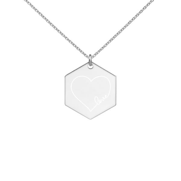 Engraved Silver Hexagon Necklace